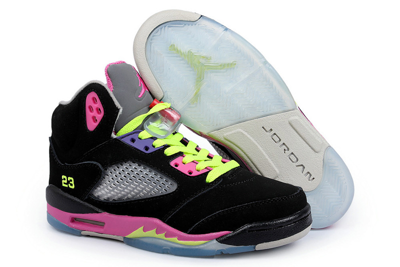 Womens Air Jordan 5 Retro Black Dluorscent Green Peach Shoes