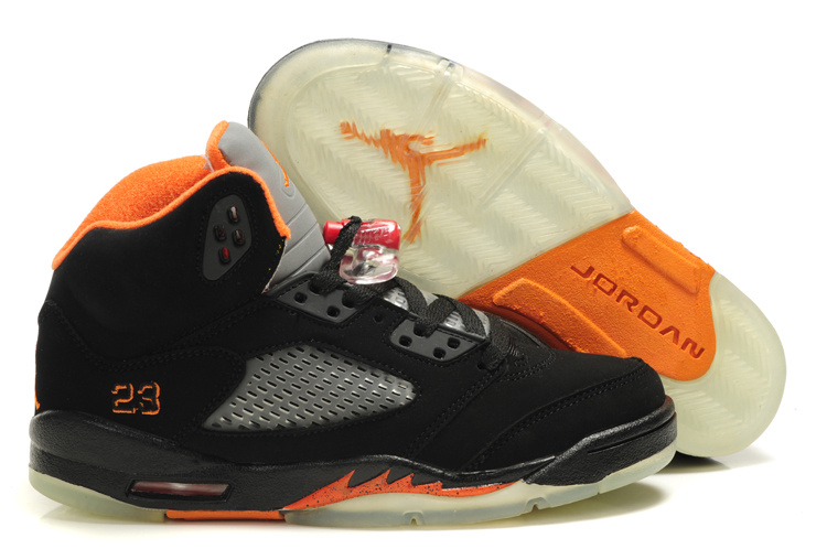 Womens Air Jordan 5 Retro Black Orange Shoes - Click Image to Close