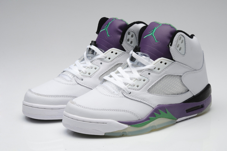 Womens Air Jordan 5 Retro White Purple Green Shoes