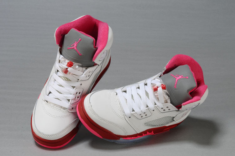 Womens Air Jordan 5 Retro White Red Shoes