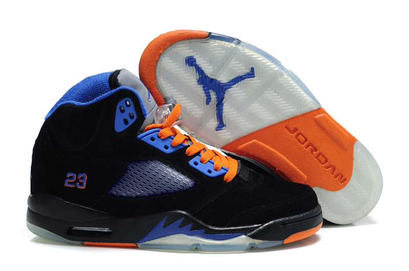 Womens Air Jordan 5 Suede Black Blue Orange Shoes