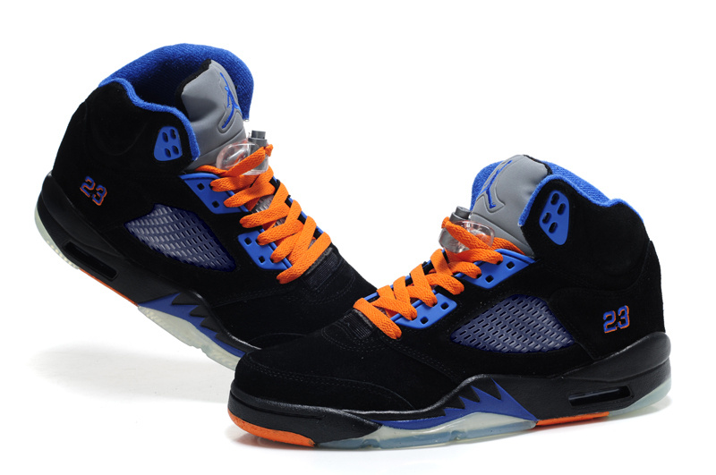 Womens Air Jordan 5 Suede Black Blue Orange Shoes - Click Image to Close