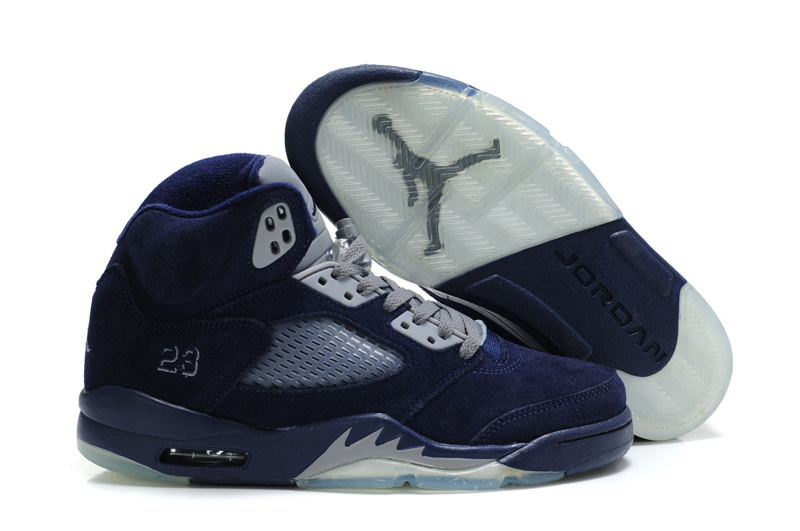 Womens Air Jordan 5 Suede Deep Blue Grey Shoes