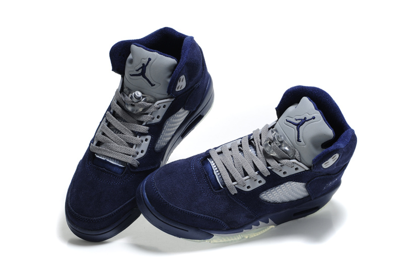Womens Air Jordan 5 Suede Deep Blue Grey Shoes - Click Image to Close