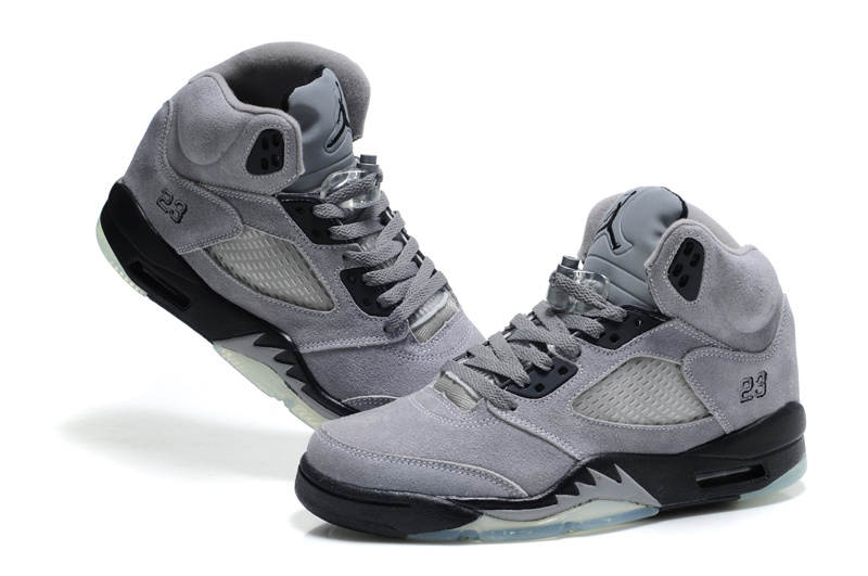 Womens Air Jordan 5 Suede Grey Black Shoes - Click Image to Close