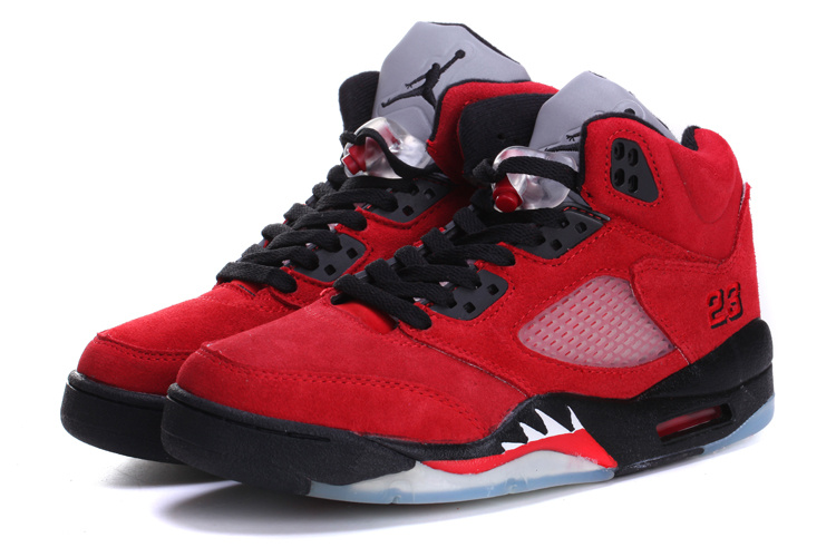 Womens Air Jordan 5 Suede Red Black Shoes
