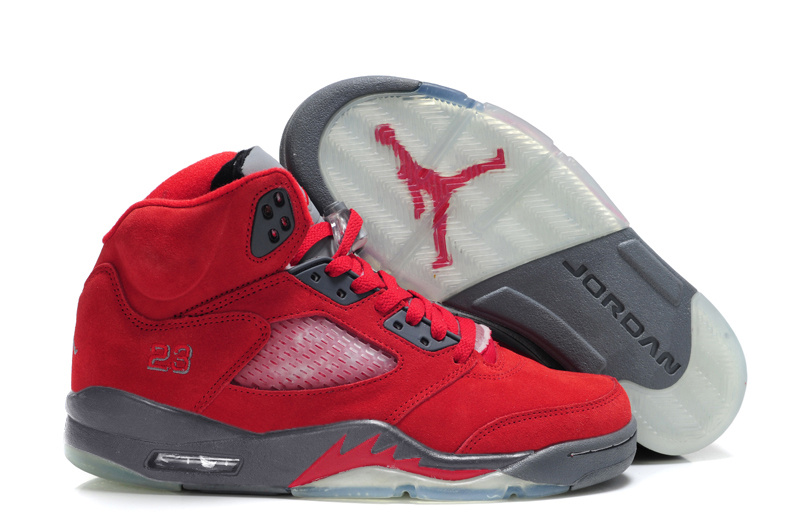 Womens Air Jordan 5 Suede Red Grey Shoes