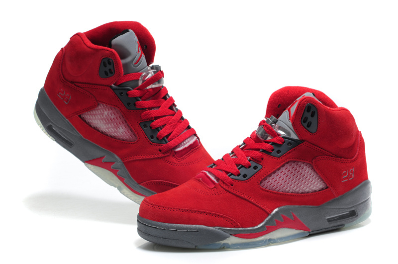 Womens Air Jordan 5 Suede Red Grey Shoes - Click Image to Close