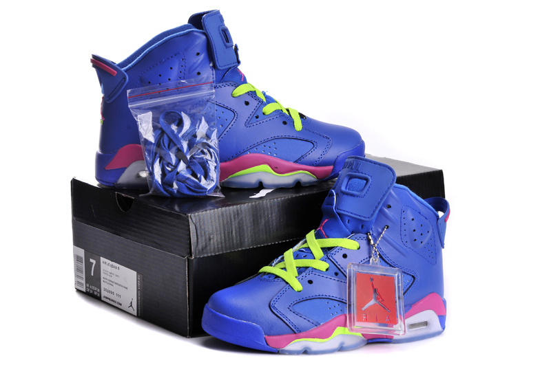 Womens Air Jordan 6 Retro Blue Pink Fluorscent Shoes - Click Image to Close