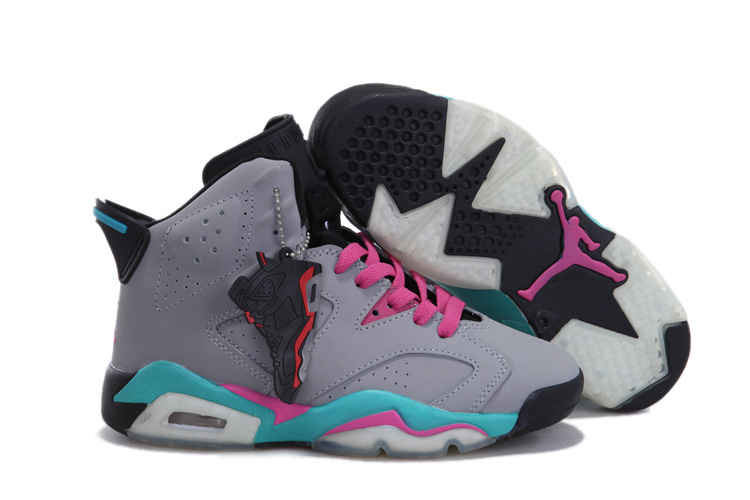 Womens Air Jordan 6 Retro Grey Pink Blue Black Shoes
