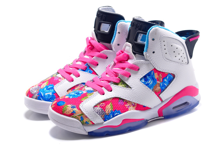 Womens Air Jordan 6 Retro White Pink Blue Shoes