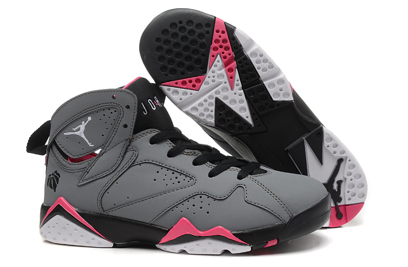 Womens Air Jordan 7 Retro Grey Black Pink Shoes