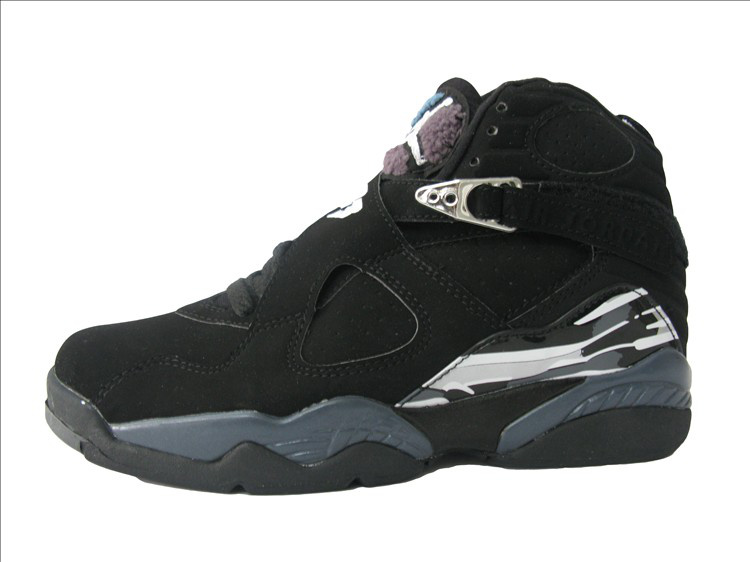 Womens Air Jordan 8 All Black Red Shoes - Click Image to Close