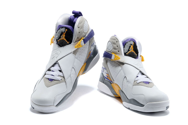 Womens Air Jordan 8 White Grey Purple Yellow Shoes