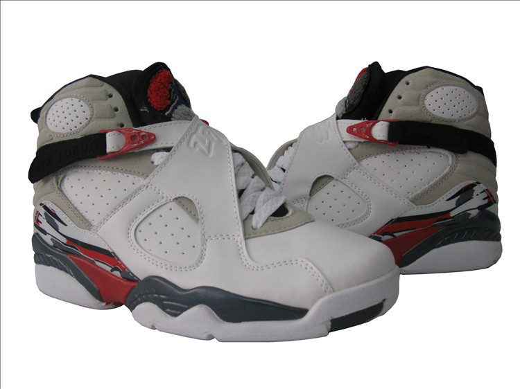 Womens Air Jordan 8 White Grey Red Shoes - Click Image to Close