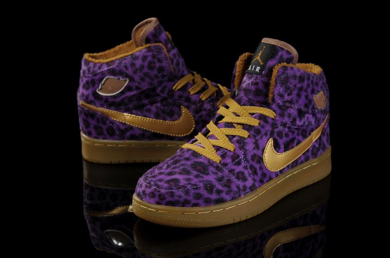 Womens Cheetah Print Jordan 1 Retro Purple Brown Shoes