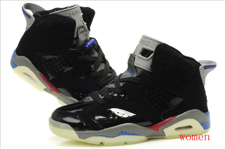 Womens Midnight Air Jordan 6 Black Grey Red Shoes - Click Image to Close