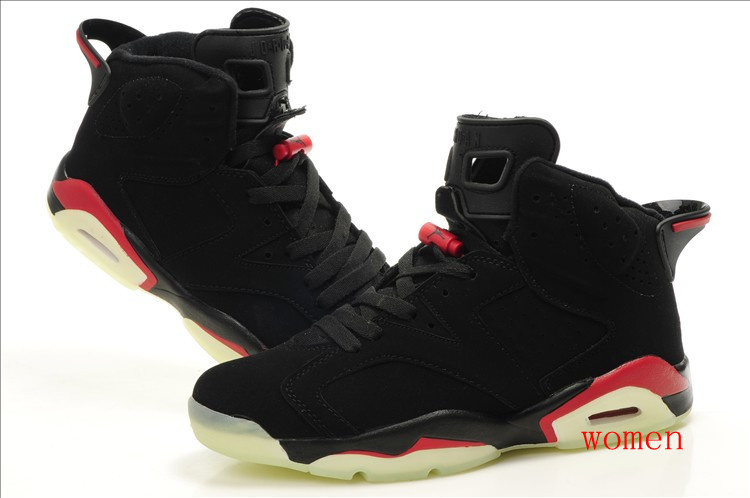 Womens Midnight Air Jordan 6 Black Infred Red Shoes - Click Image to Close